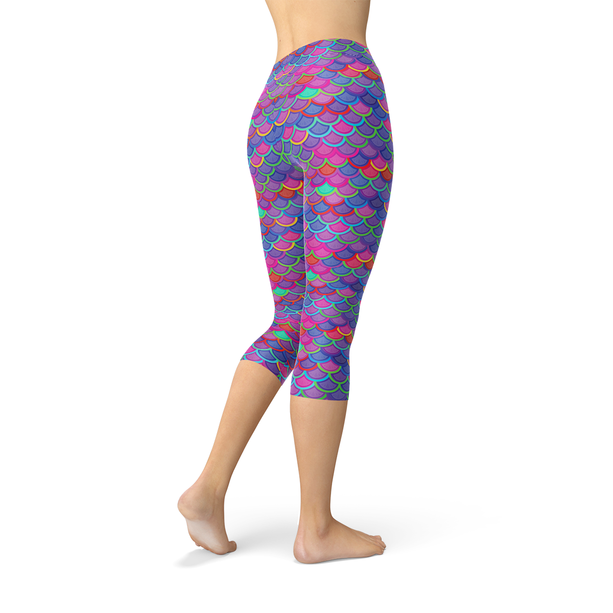 Womens Purple Pink Mermaid Capri Leggings