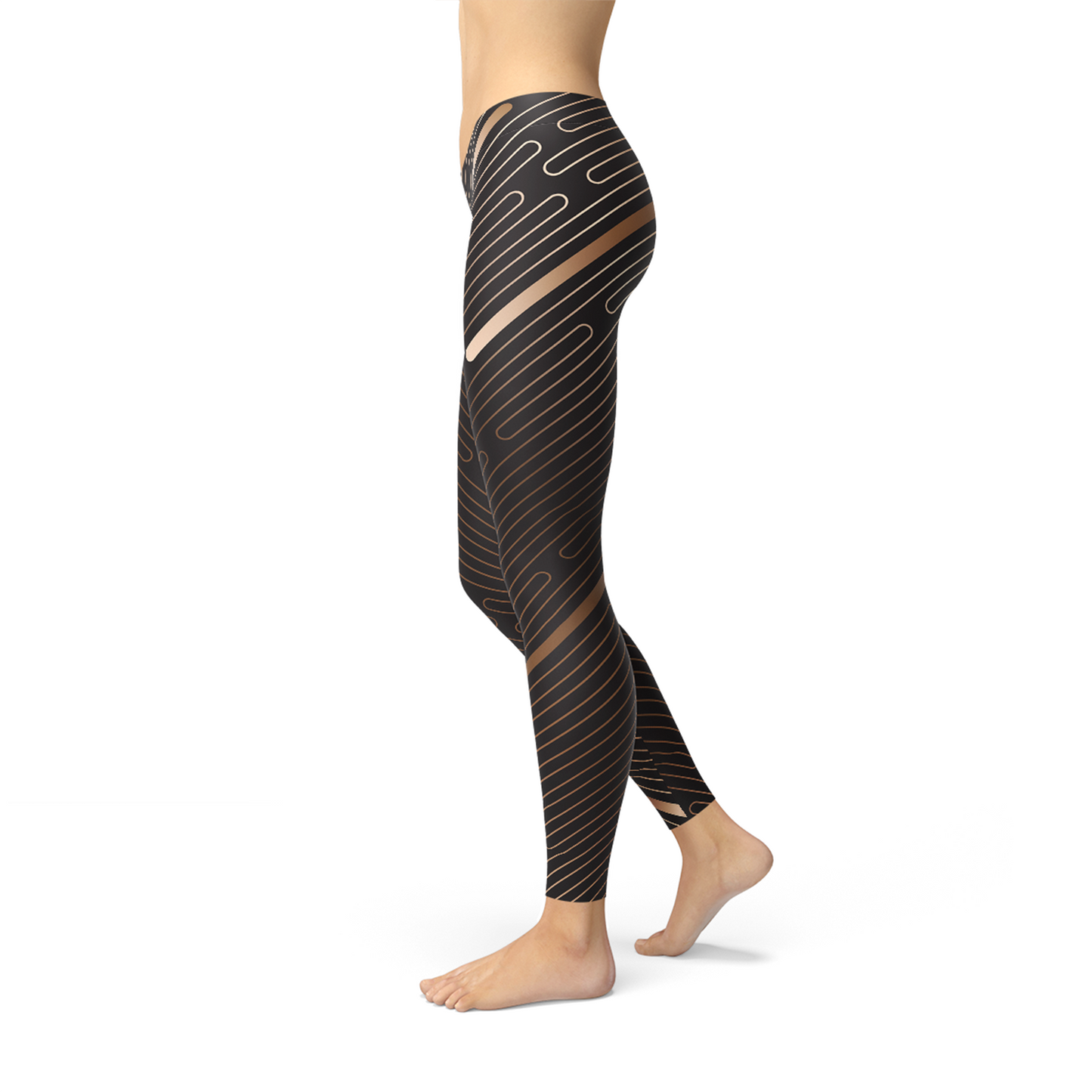 Womens Striped Lines Sports Brown Leggings