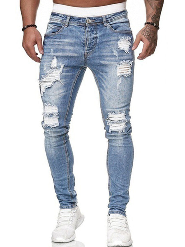 Men's Solid Color Ripped Stretch Skinny Distressed Jeans